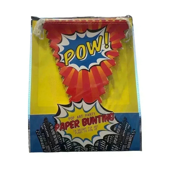 Ginger Ray Pop Art Superhero Party Paper Hanging Banner, 14 Flags - Picture 1 of 2